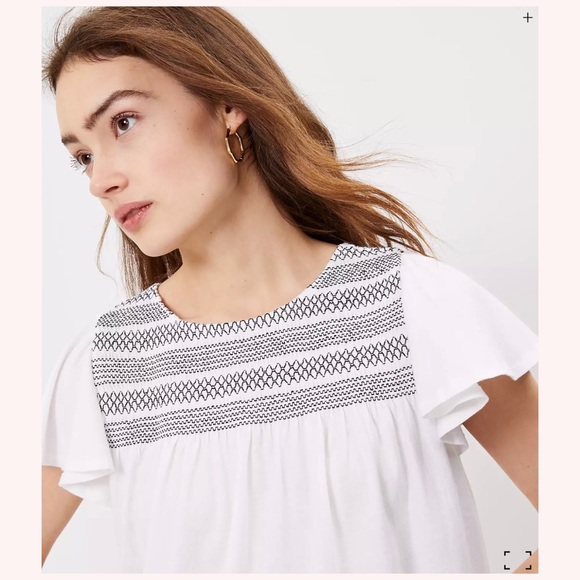 LOFT Smocked Yoke Flutter Top - Picture 1 of 3